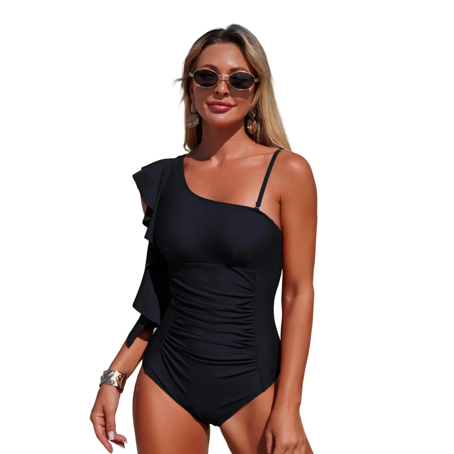 Floral Print  Swimsuit for Women Elegant Halter Neck Padded Monokini Bathing Suit with Cutout Detail and Tassel Trim