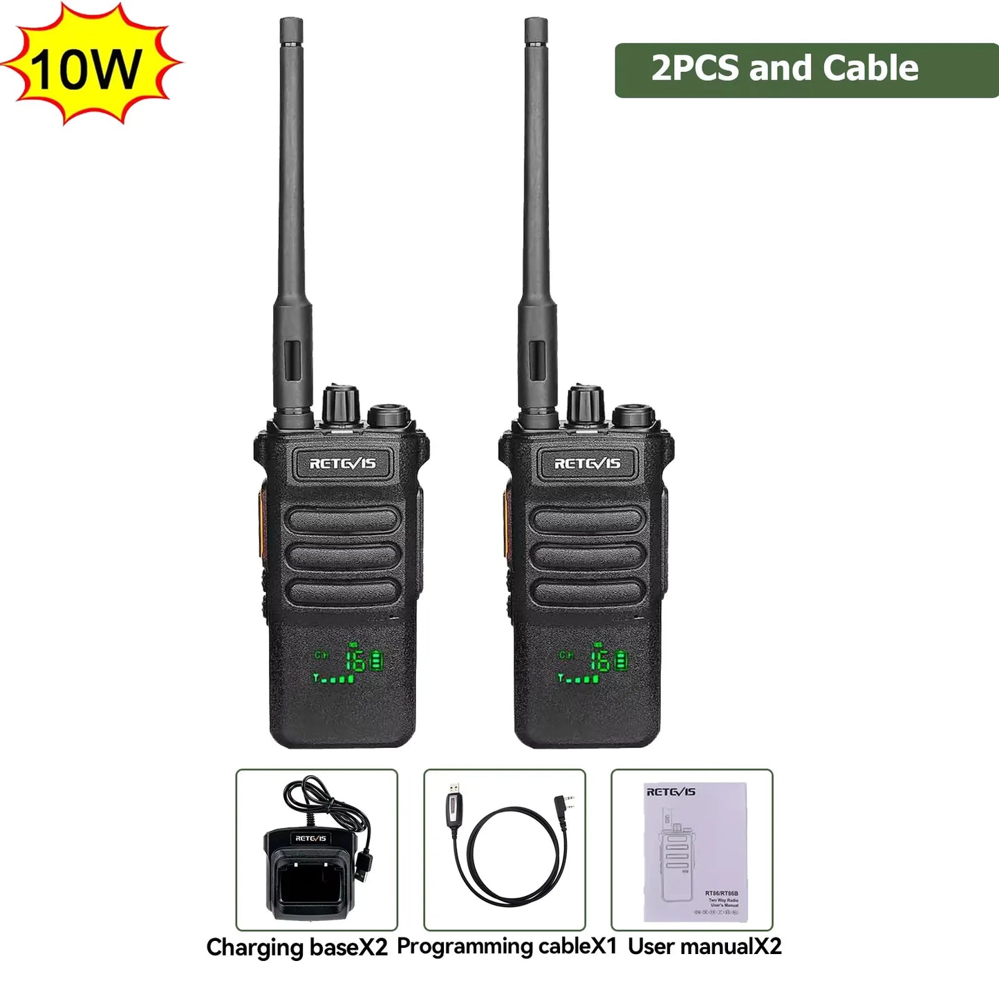 Retevis RT86 10W Walkie Talkie Professional Two Way Radio Long Range Walkie Talkie UHF Communication radio for Outdoor Business