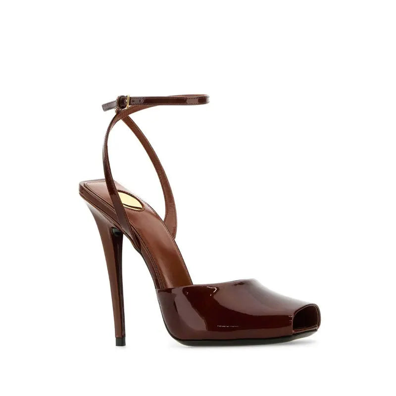 2025 New Square Toe Small Fish Mouth Straight Buckle with Slim High-heeled Fashion Patent Leather Sandals with Straps for Women