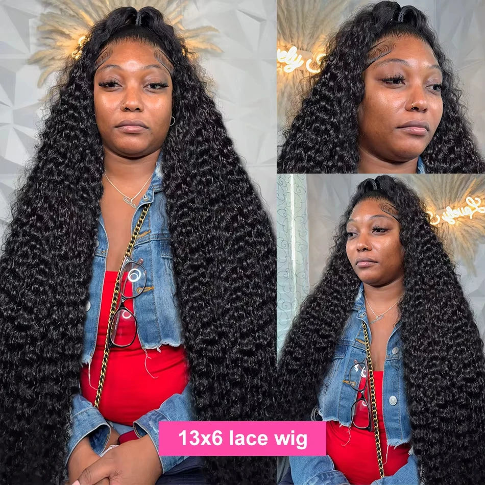 30 40 Inch 13x6 Deep Wave HD Transparent Lace Frontal Wigs Brazilian Pre Plucked 13x4 Human Hair Curly Wig For Women 200 Density