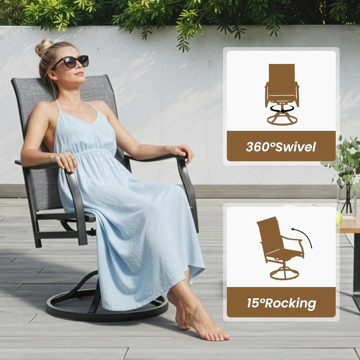 Farini 7-Piece Outdoor Dining Set for 6, 47" Round Table with 6 Swivel Chairs, All-Weather for Poolside, Backyard, Patio, Porch