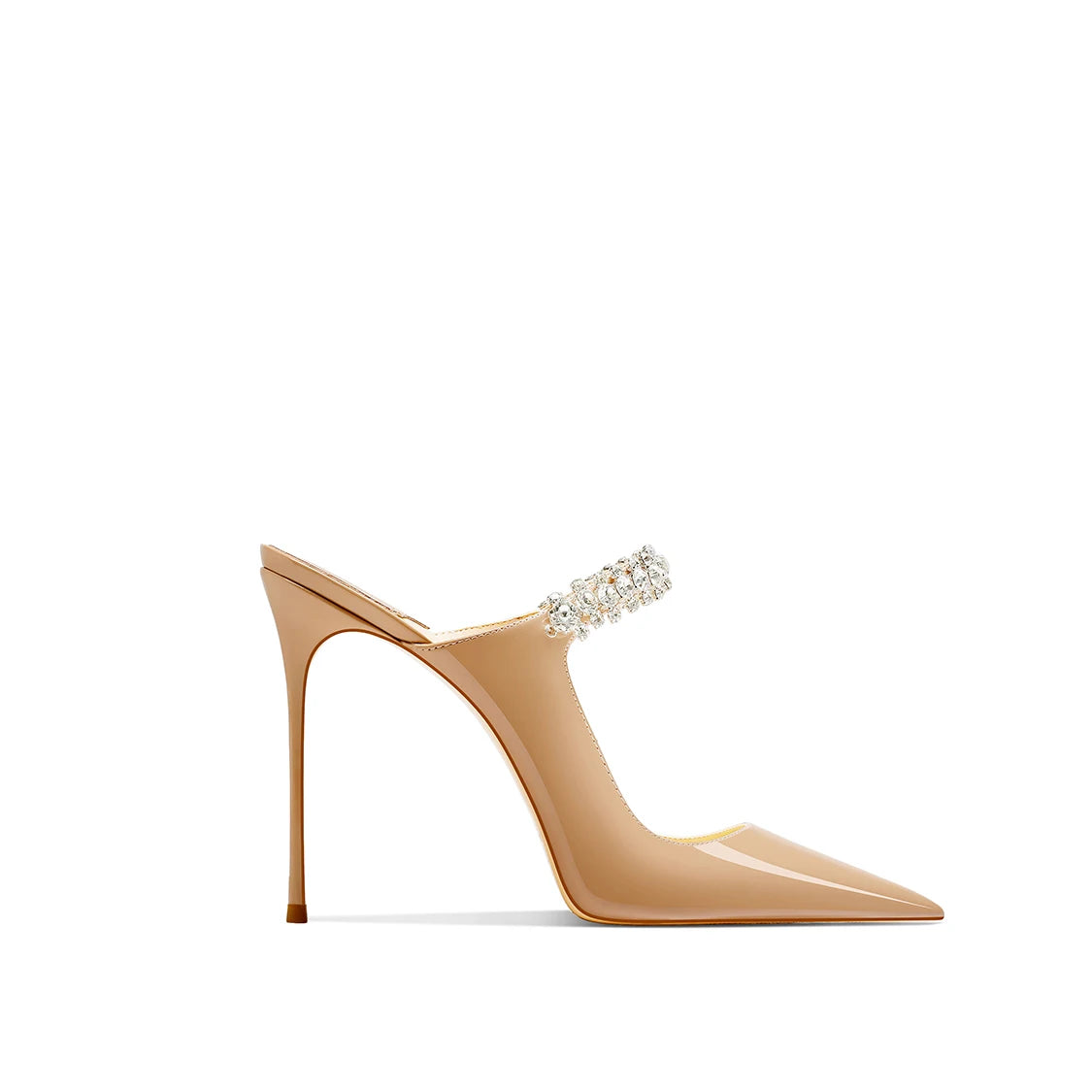 2026 White Patent Leather Temperament Rhinestone with Skirt Pointed Head Stiletto High Heels Women