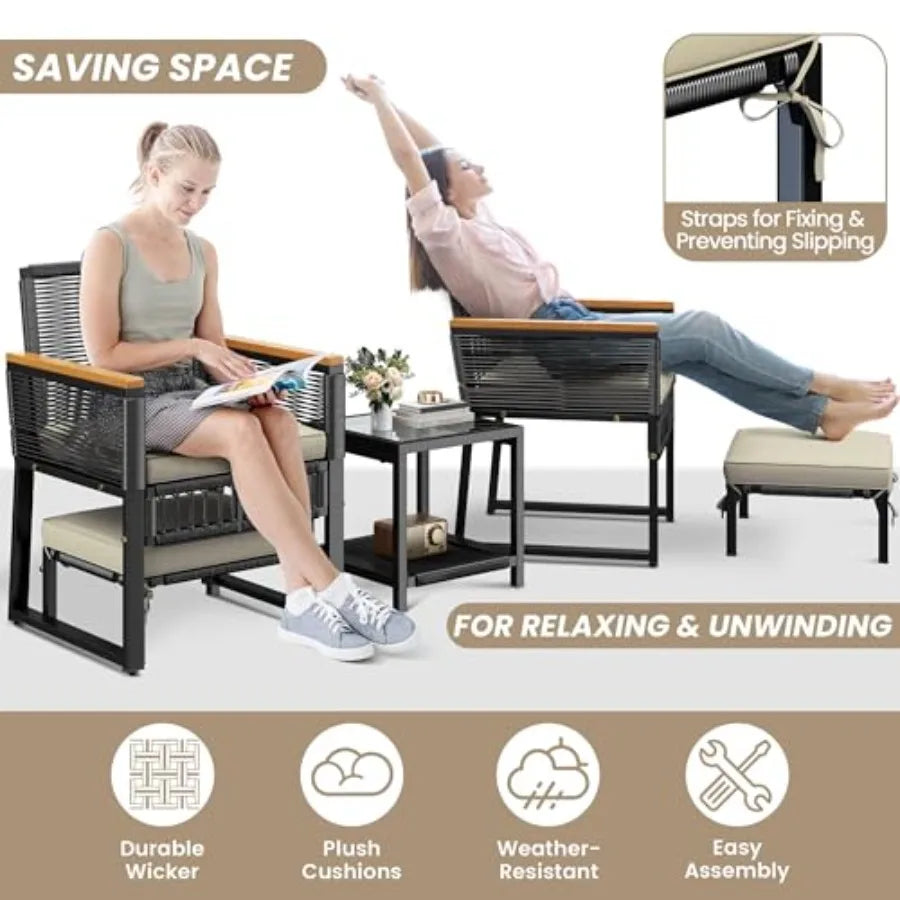 5-Piece Outdoor Conversation Set, Wicker Patio Furniture Set