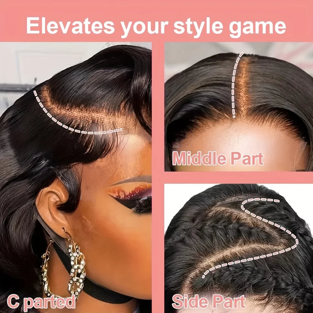 Body Wave Short Bob Wig 4x4 Lace Front Human Hair Bob Wigs 180% Density 5x5 HD Lace Frontal Wig Human Hair Natural Black
