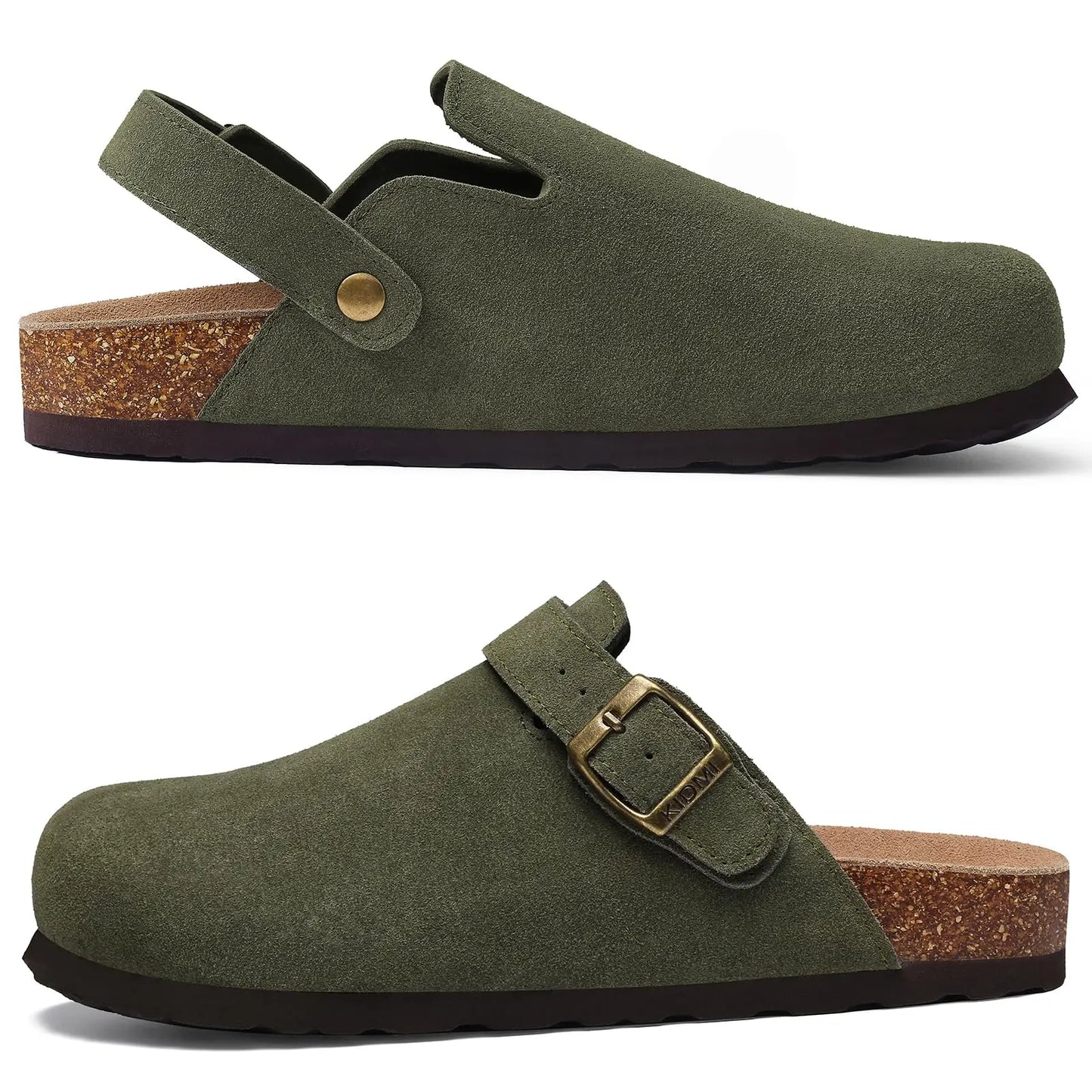 Bebealy Women's Genuine Clogs with Adjustable Strap Fashion Slip On Potato Shoes Cork Footbed Leather Mules With Arch Support