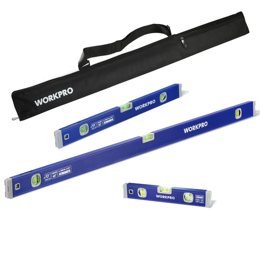 WORKPRO 3-Piece Spirit Level Set (12", 20", 40"), Level Set with Magnetic Torpedo Level, 45°/90°/180°Bubbles Measuring