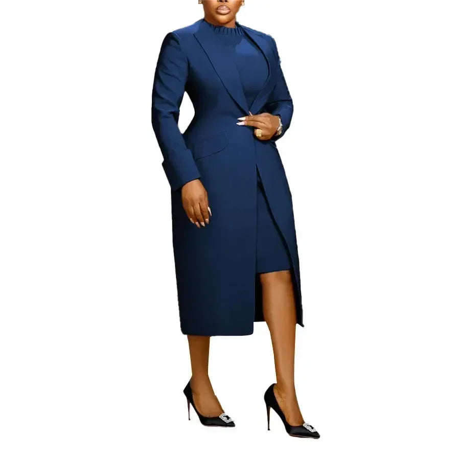 BWQ Women's Set Full Sleeve Long Blazer Coat+ Long Dress Suit  Winter Streetwear Two 2 Piece Set Africa OL Work Outfits