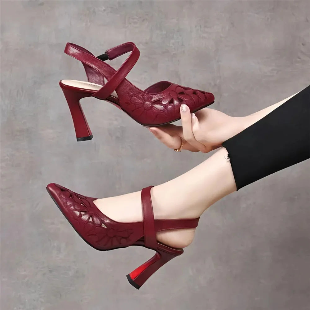Cresfimix Zapatos De Mujer Women Sweet Pointed Toe Yellow Pu Leather Slip on 5cm High Heel Shoes for Summer Office Party A9168