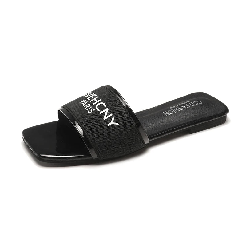 Luxury Design Women's Summer Letter Flat Heel Slippers 2024 Outdoor Trendy Ladies Sandals Female Beach Slippers