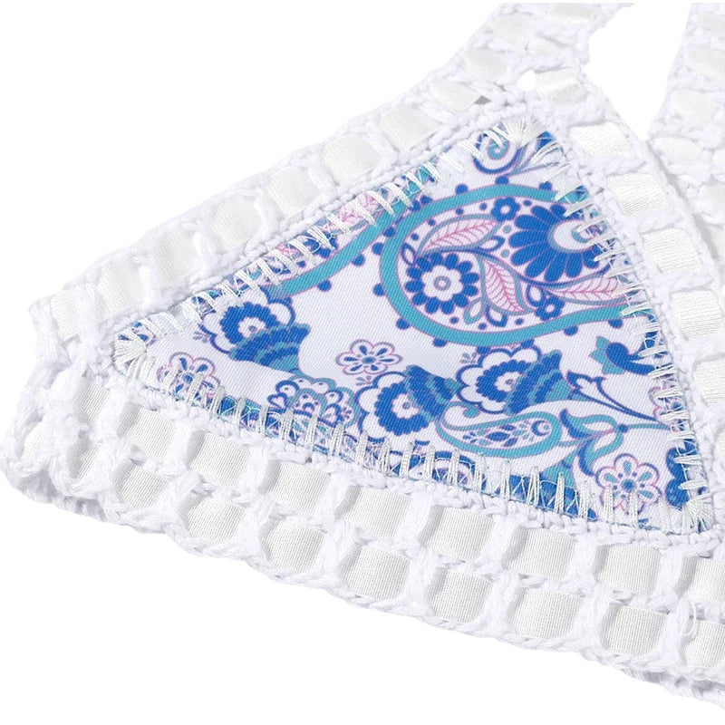 Reversible Leopard Handmade Crochet Bikinis Set Black Poolside Swimwear Blue Paisley Luxury Swimsuit maillot de bain femme