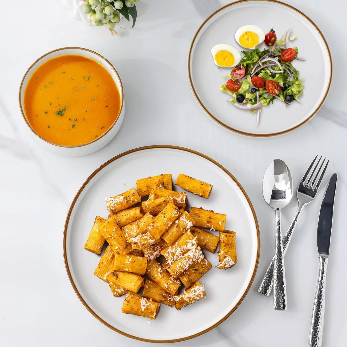 Ceramic Dinnerware Sets for 6, High Edge Stoneware Plates and Bowls Set, Chip and Crack Resistant | Oven & Dishwasher & Microwav