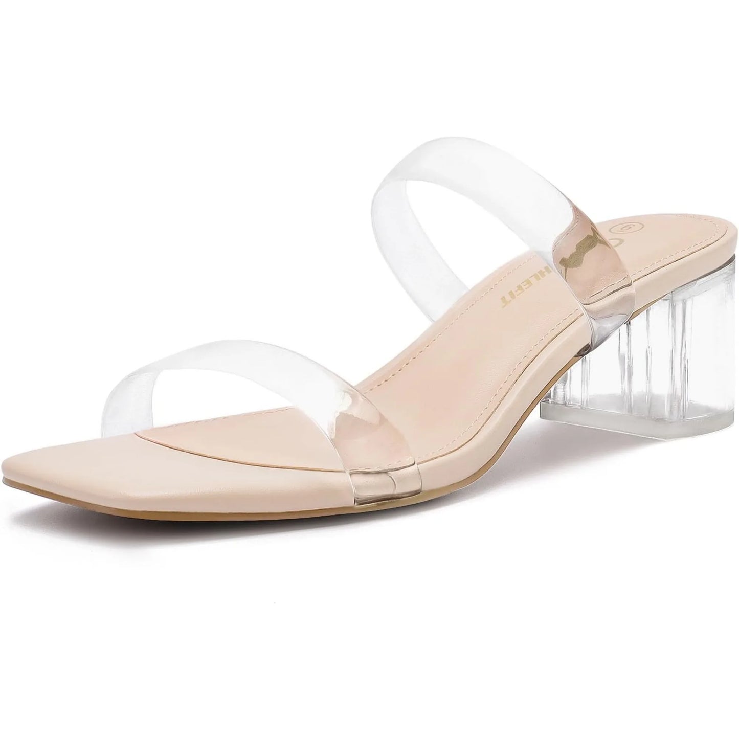 Women's Two Strap Open Toe Heels Sandals Chunky Block Comfortable Slip On Low Heel Dress Shoes
