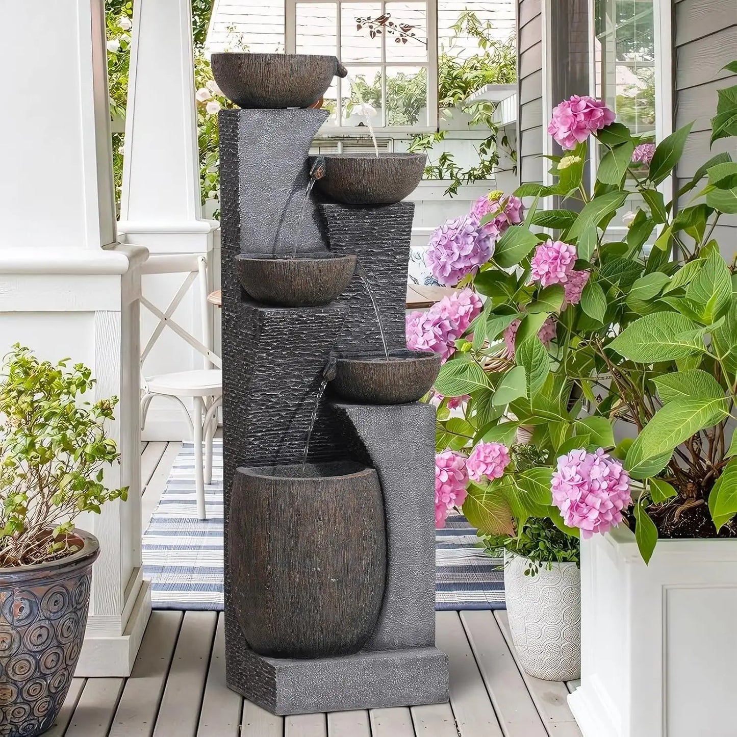 51.4" H Outdoor Garden Water Fountain for Garden, Patio, Backyard, Deck, Porch and Home Art Decor, 5 Tiers Modern, Custom