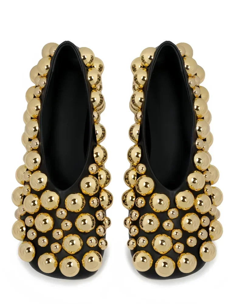 European AndAmerican Nichelightluxurycolorblocked Rivet Flat Bottomed Shallow Mouth Single Shoe Women's Fashion Runway Slippers
