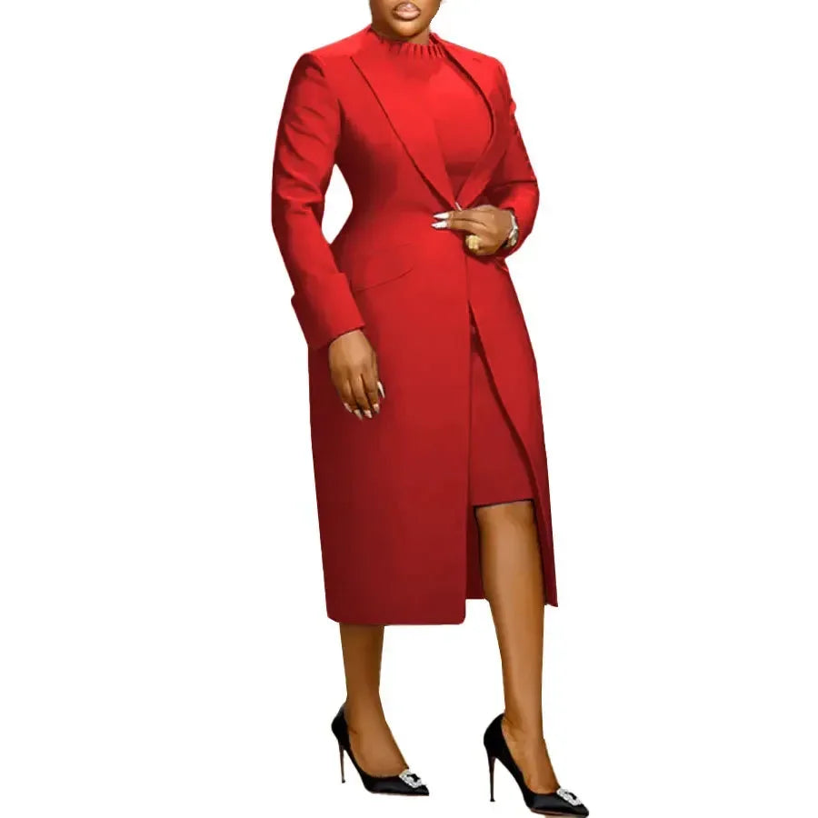 BWQ Women's Set Full Sleeve Long Blazer Coat+ Long Dress Suit  Winter Streetwear Two 2 Piece Set Africa OL Work Outfits