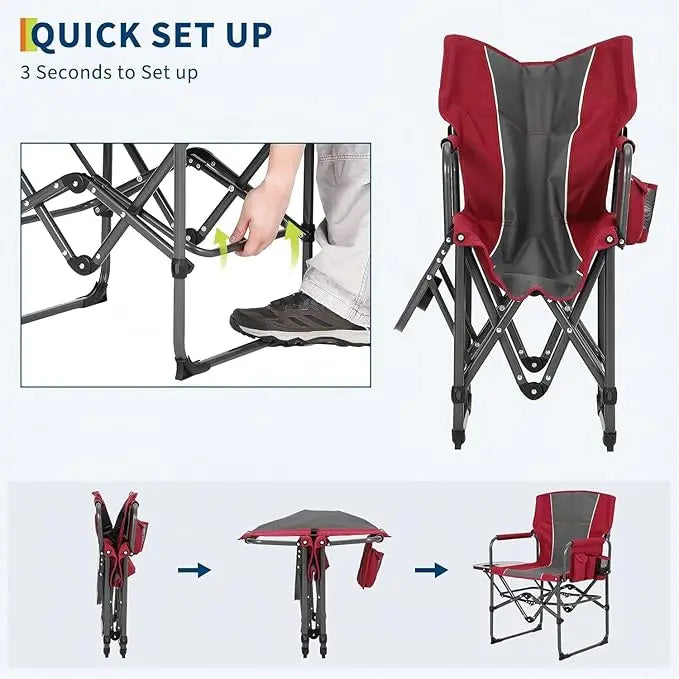 2 Pack Oversized Camping Directors Chair, Heavy Duty Portable Folding Lawn Chair with Side Table & Storage Pocket, Outdoor Foldable Camp Chair for Adults, Beach, Fishing, Picnic