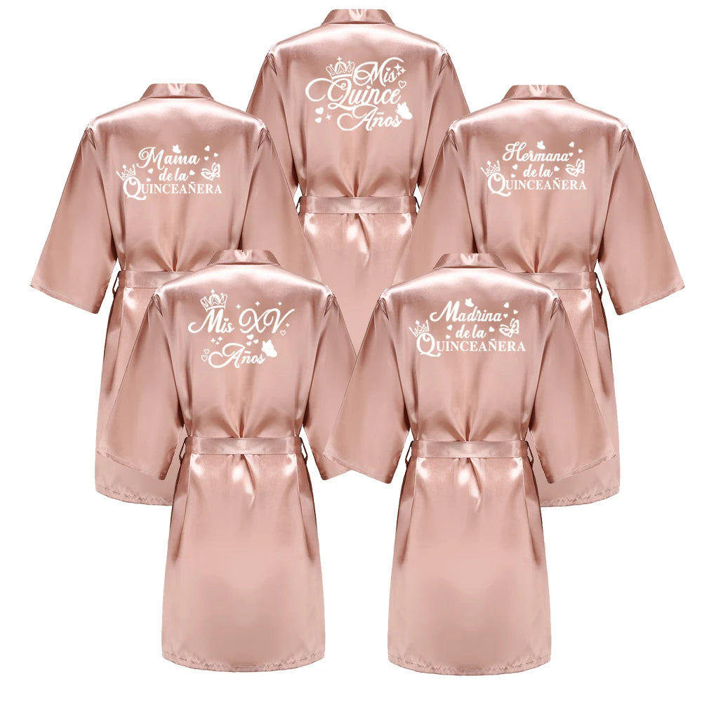Princess Sweet 15 Years Girl Birthday Party Robes Quinceanera Robe Mis XV Bathrobe Silkly Nightgown
