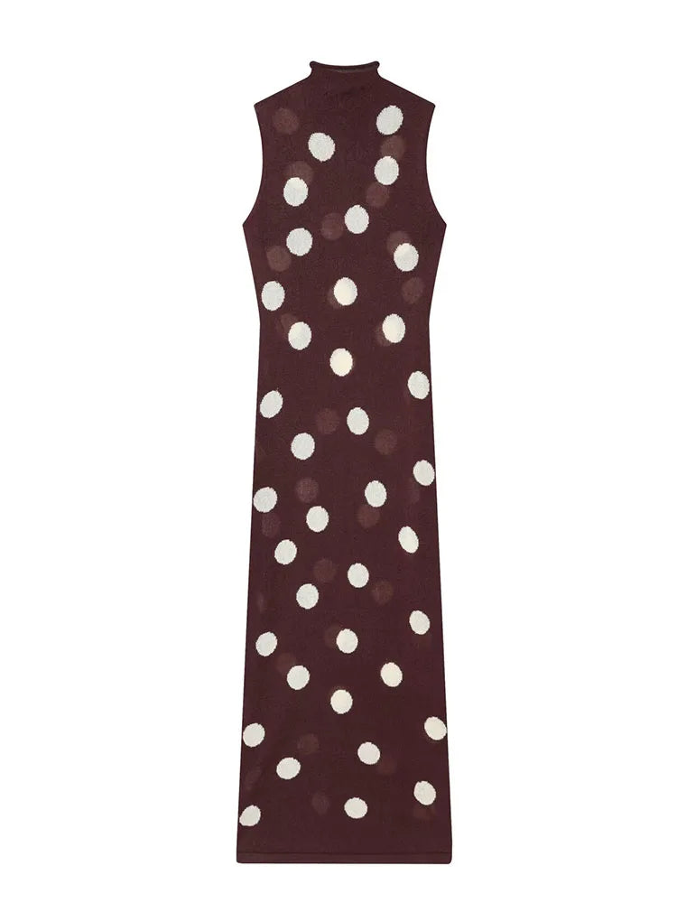 HH Summer Sleeveless Turtleneck Retro Polka Dot Sexy Slim Knit Dress For Women 2026 Fashion Elegant Party Long Dress Mujer