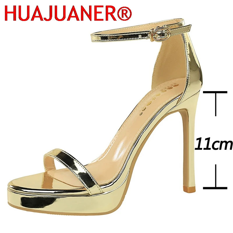 Luxury Women 11 cm Heels Sandals Women pumps Peep Toe High Heels Patent leather Stiletto Lady Sandals Summer Shoes Platform Heel