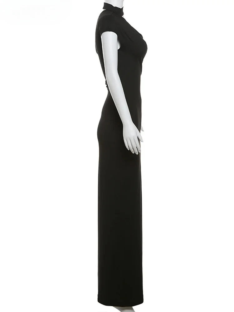 Weird Puss Incline Shoulder Dress Woman Summer Sexy Solid Irregular Collar Elegant Sleeveless Chic Party Skinny Evening Vestidos