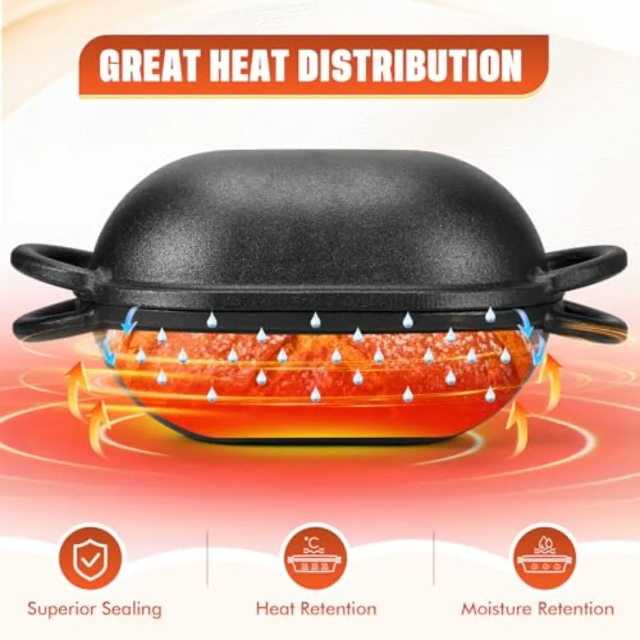 4qt Dutch Oven with Lid Enameled Cast Iron Sourdough Bread Pan for Baking Non Stick Single with Loop Handles for Family Homemad