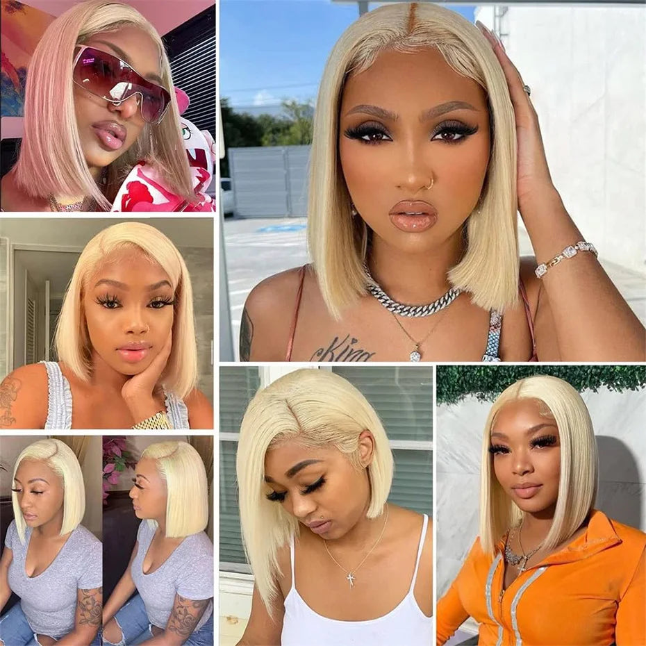 Bob Wig Human Hair 13x4 13x6 Transparent Lace Front Wig Short Bob Wigs Brazilian 613 Blonde 5x5 Lace Closure Wigs For Women