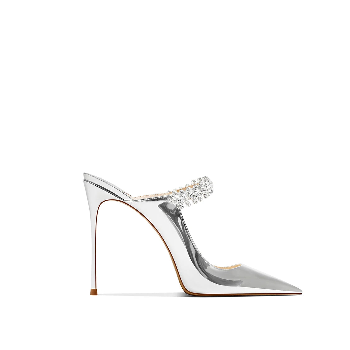2026 White Patent Leather Temperament Rhinestone with Skirt Pointed Head Stiletto High Heels Women