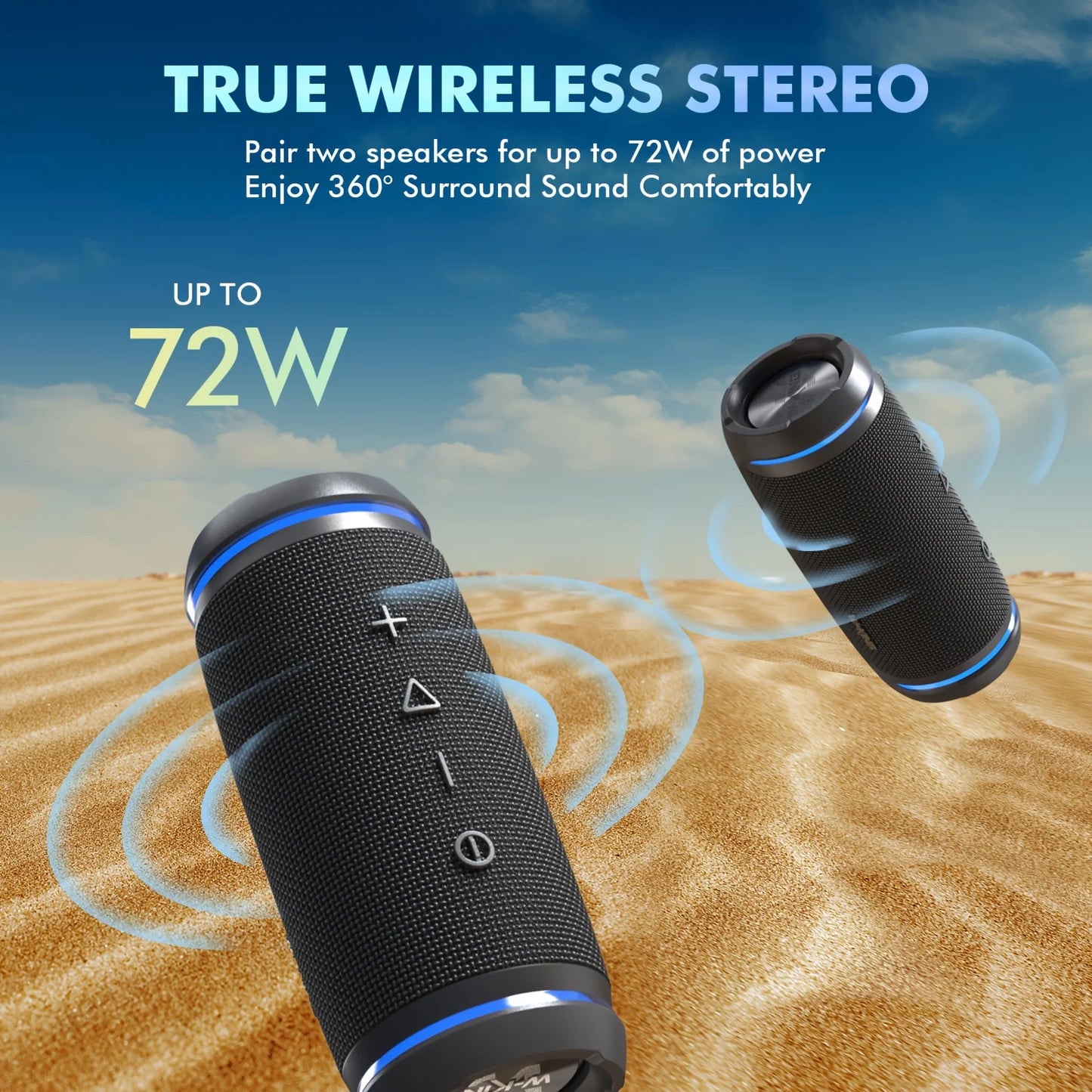 W-KING BT226 Portable Bluetooth Speaker Loud, 36W Extra Bass,360° Surround Hi-Fi Sound,24H Playtime,BT5.4, IPX6 Waterproof