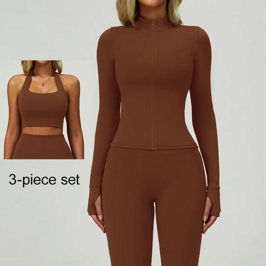 New Women Tracksuit Yoga Set Workout Sportswear Gym Clothing Fitness Long Sleeve Crop Top High Waist Leggings Sports short Suits