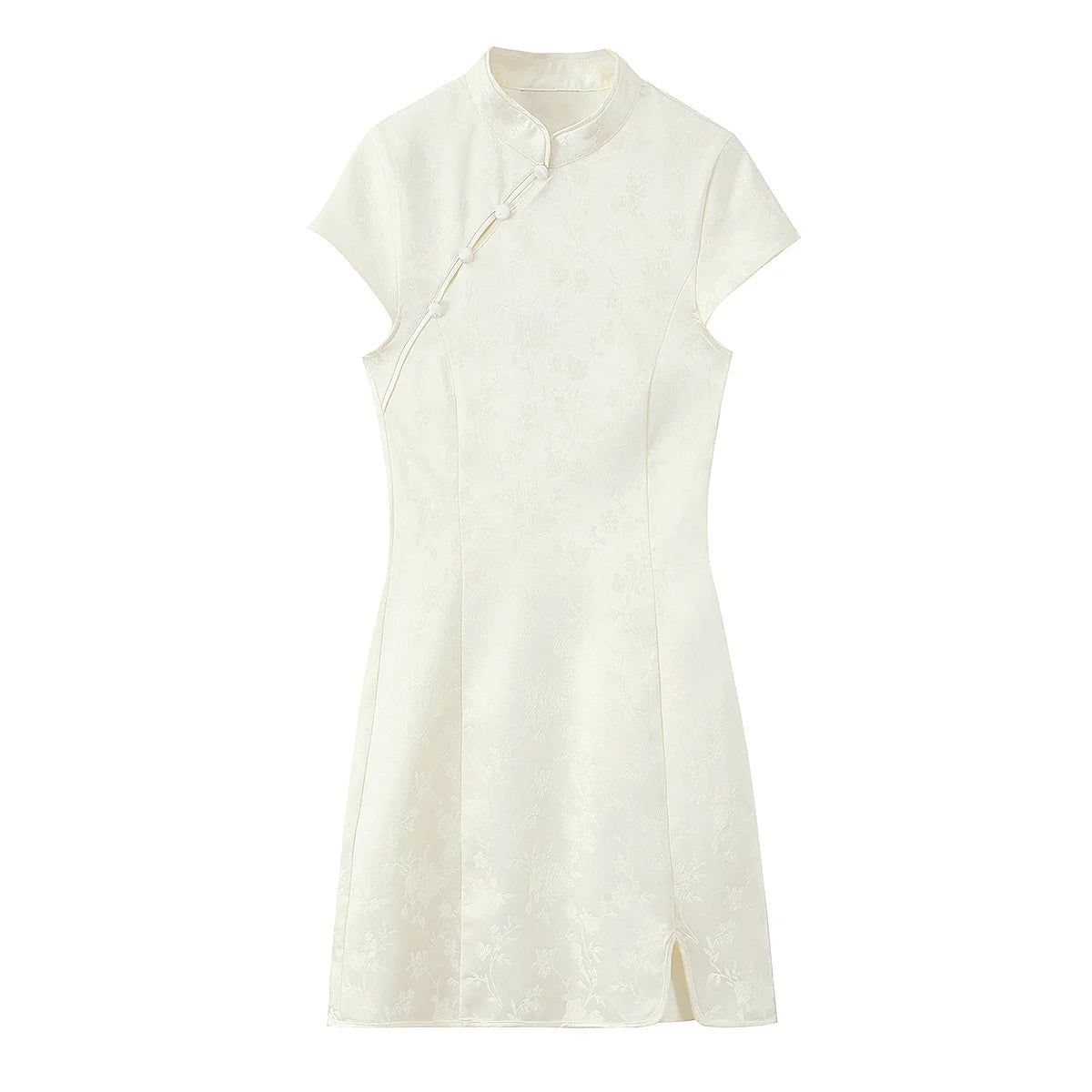 HH Women Fashion Jacquard Short Dress Short Sleeve Zipper Asymmetric Button Decoration Mini Dress Woman Elegant Party Dress