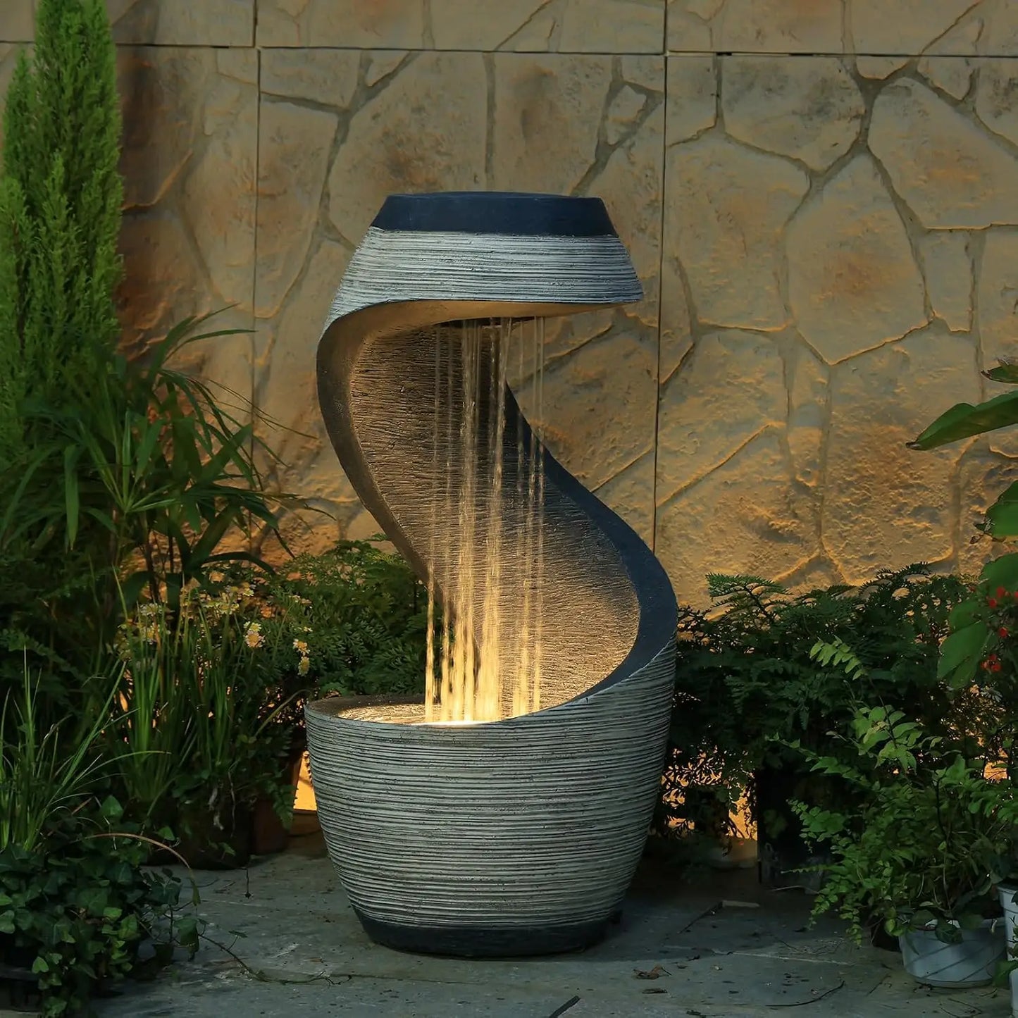 37" Tall S-Shaped Outdoor Waterfall Fountain – Rainfall Water Fountain for Garden, Patio or Backyard Decor,, Customized