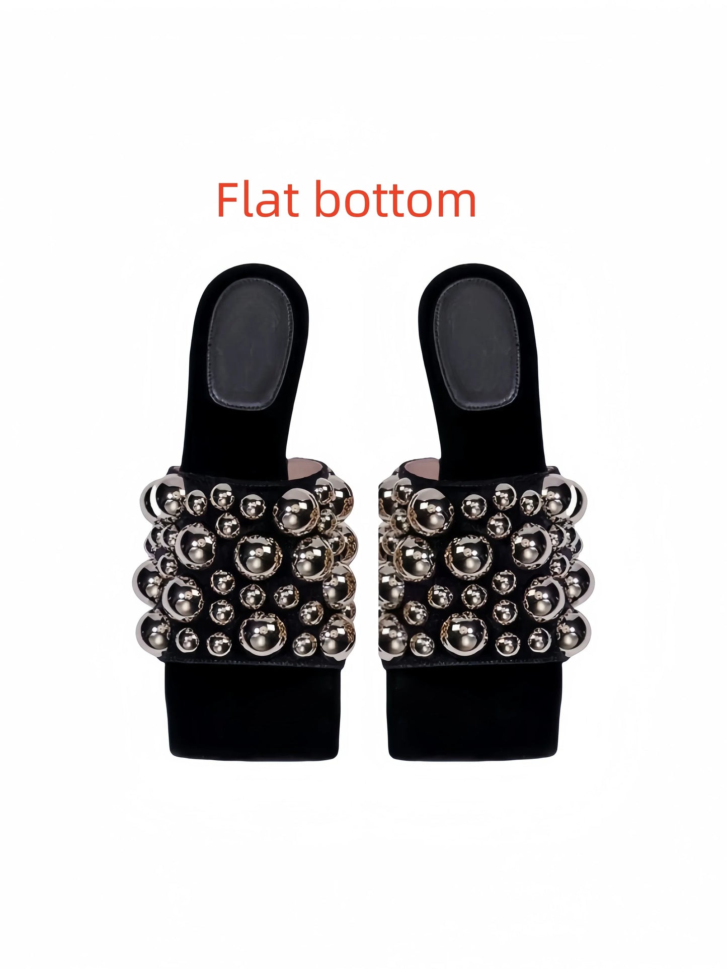 European AndAmerican Nichelightluxurycolorblocked Rivet Flat Bottomed Shallow Mouth Single Shoe Women's Fashion Runway Slippers