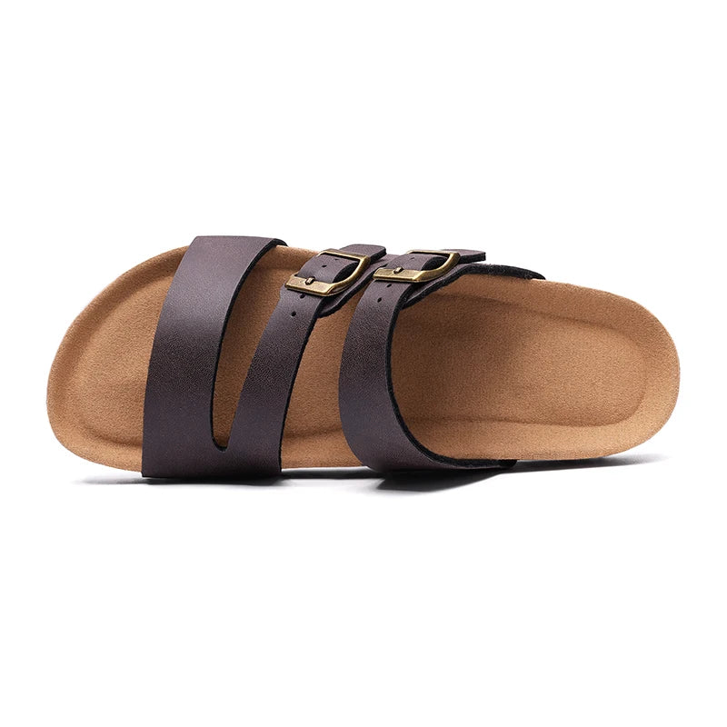 Kidmi Women's Summer Barefoot Sandals Cork Footbed Nonslip Slides Leather Clogs for Beach Essential Footwear