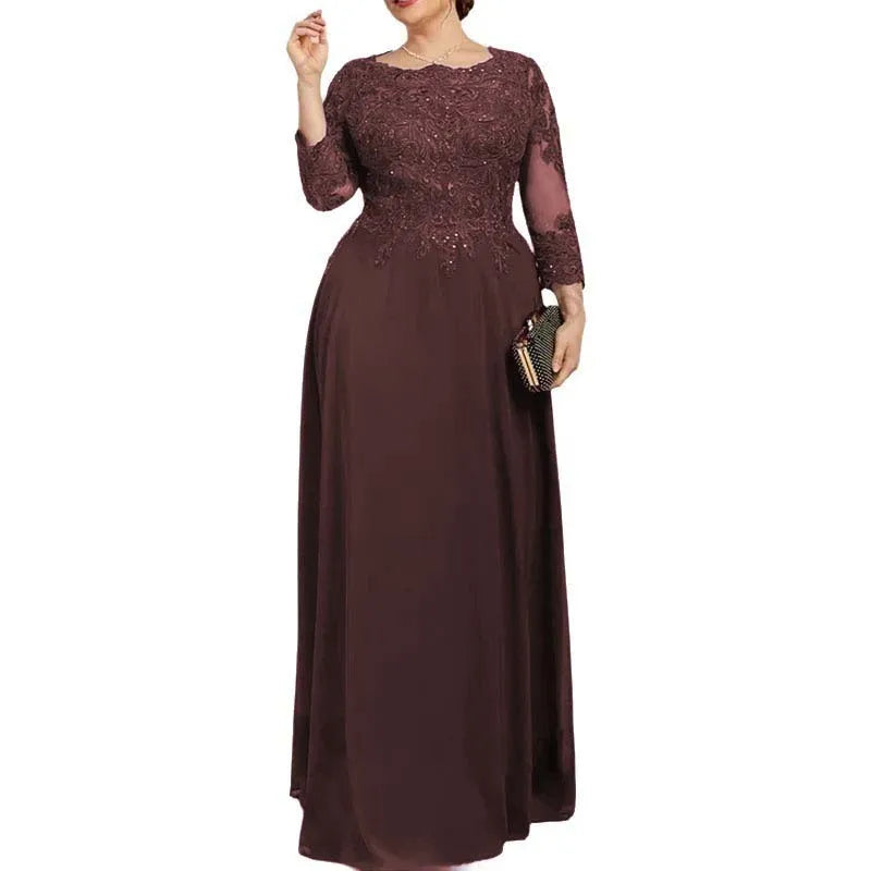 Elegant Chiffon Lace Mother of the Bride Dress 3/4 Sleeve Floor_length Evening Gowns Custom Made Vestidos de Festa Longo