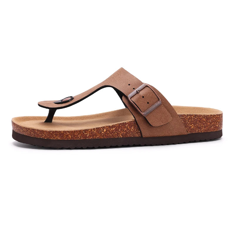 Kidmi Women's Summer Barefoot Sandals Cork Footbed Nonslip Slides Leather Clogs for Beach Essential Footwear