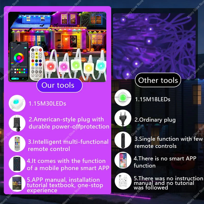 150FT 90LEDs Permanent Outdoor Eaves Lights Smart RGBIC LED Light App Control Music Sync Timer Party Holiday Decoration Alexa