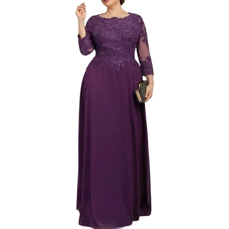Elegant Chiffon Lace Mother of the Bride Dress 3/4 Sleeve Floor_length Evening Gowns Custom Made Vestidos de Festa Longo