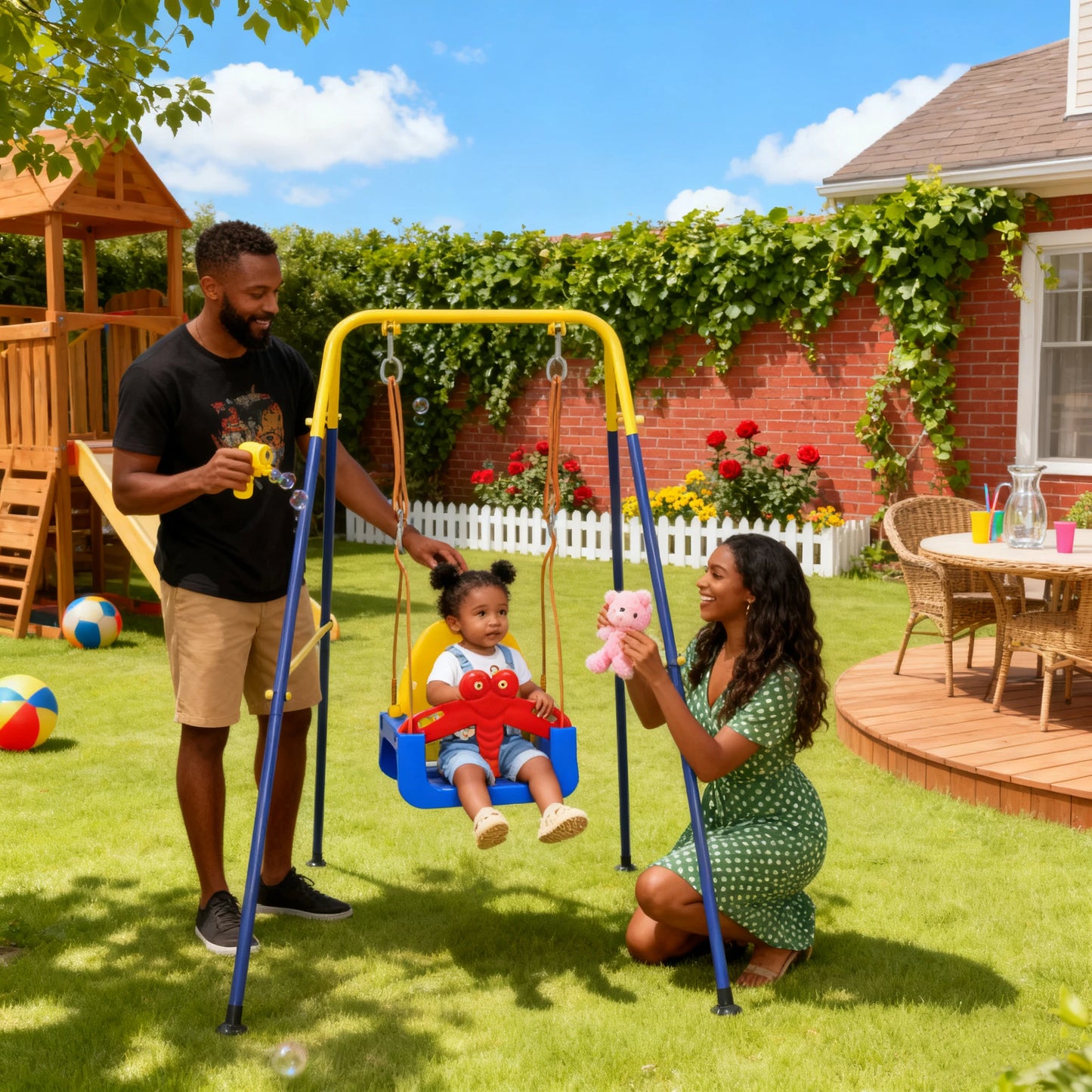 3-in-1 Kids Swing Set,Safety Belt,Indoor/Outdoor,Easy Assembly,Sturdy Metal Stand for Playground/Backyard/Nursery