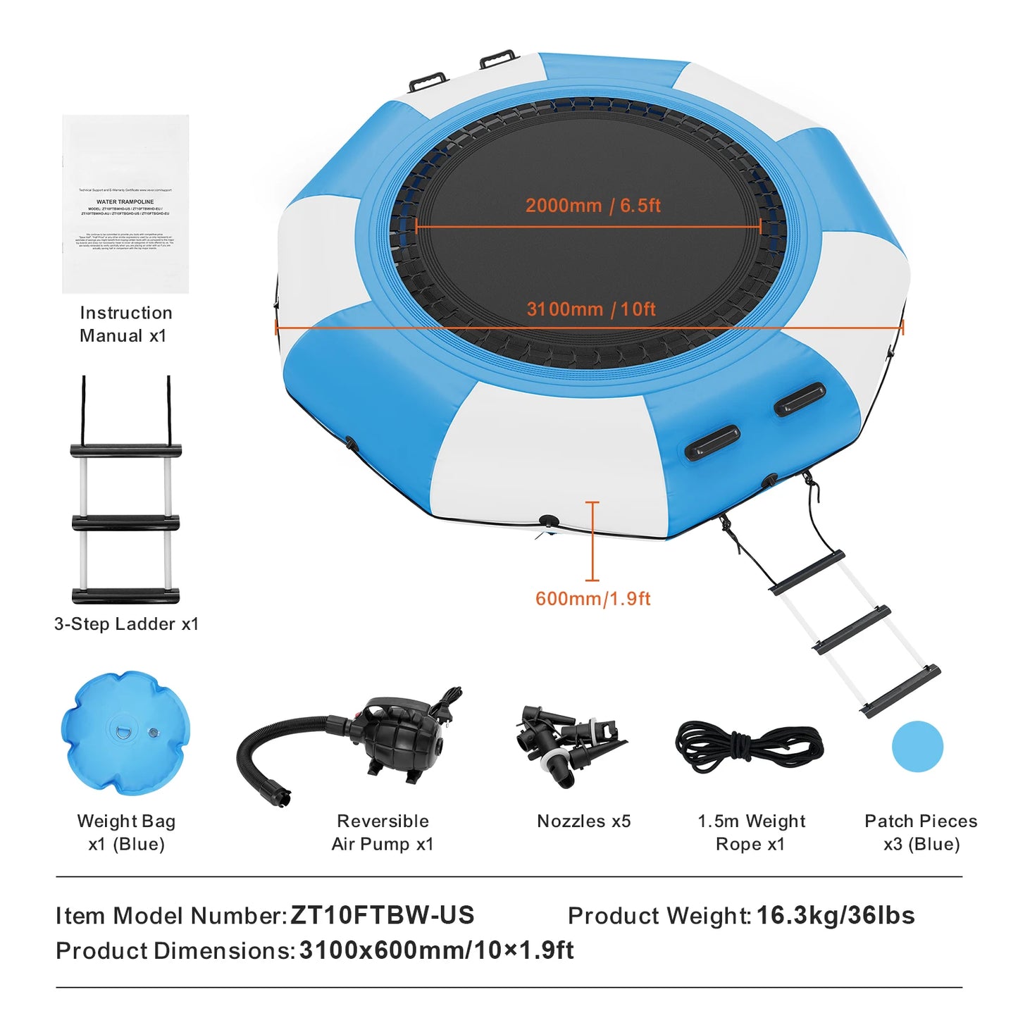 SucceBuy Inflatable Water Bouncer Recreational Water Trampoline Portable Bounce Swim Platform Kids Adults Floating Rebounder