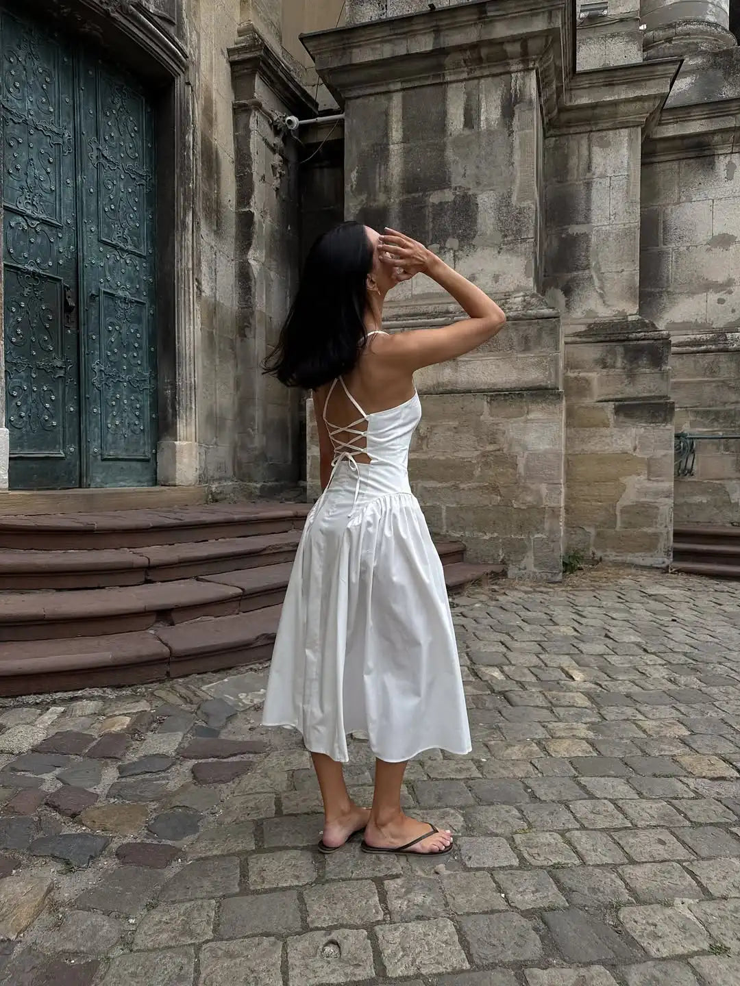 Solid Pleated Sling Dress Women Elegant Sleeveless Backless Off Shoulder Patchwork Midi Dresses 2026 Lady Vacation Street Robe