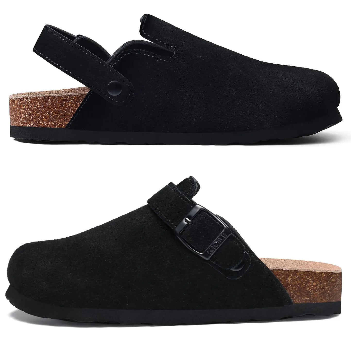 Bebealy Women's Genuine Clogs with Adjustable Strap Fashion Slip On Potato Shoes Cork Footbed Leather Mules With Arch Support