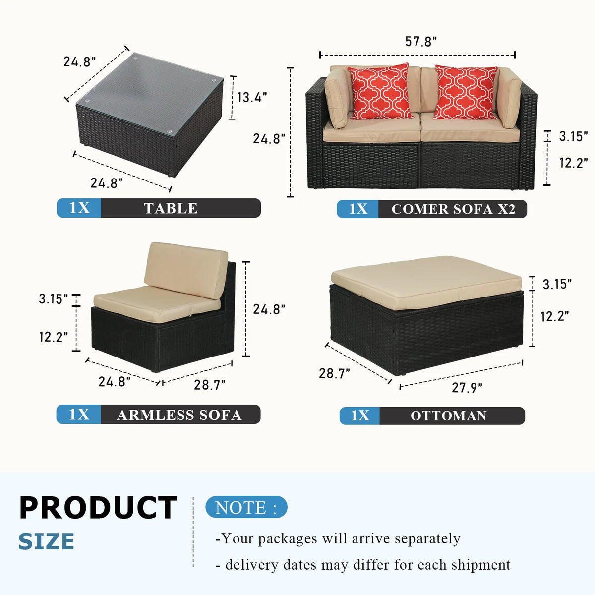 10/9 Piece Modular PE Wicker Patio Conversation Set, Outdoor Sectional Sofa with Removable Thick Cushions, Glass Top Coffee Side Tables, All Weather Rattan Furniture for Backyard Poolside Garden Deck