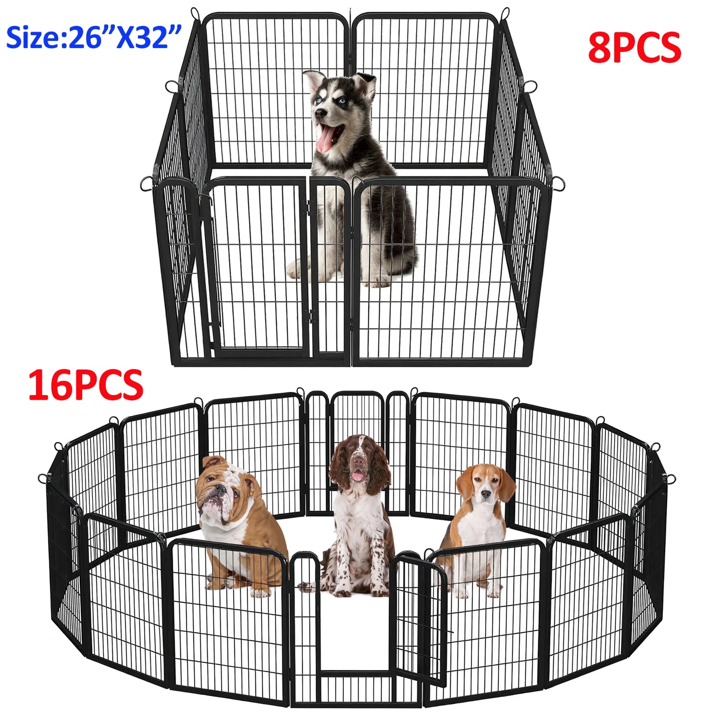 Dog Playpen with Door, Outdoor/Indoor Foldable Metal Pet Fence, Heavy Duty Puppy Exercise Pen for Yard, RV Camping, DIY Pet Cage
