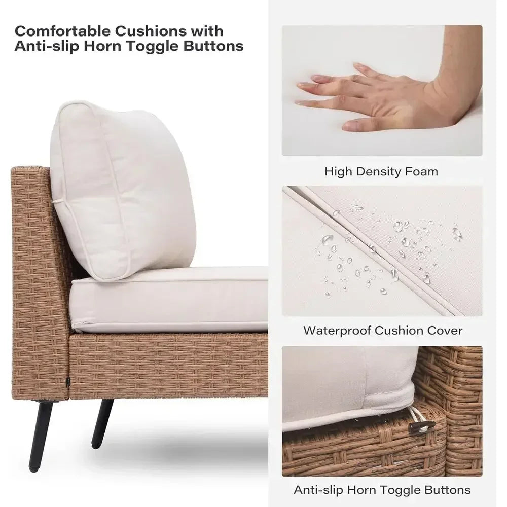 7-Piece Sectional Sofa Set with PE Rattan Wicker for Outdoor Patio, Weather-Resistant with Thick Cushions (Beige)