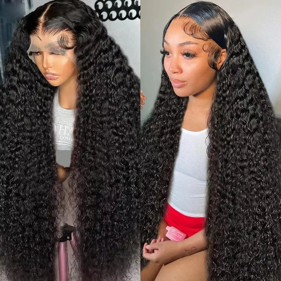 30 40 Inch 13x6 Deep Wave HD Transparent Lace Frontal Wigs Brazilian Pre Plucked 13x4 Human Hair Curly Wig For Women 200 Density