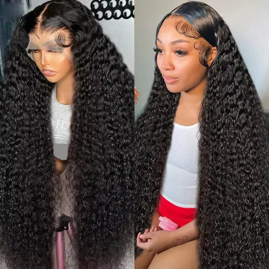 30 40 Inch 13x6 Deep Wave HD Transparent Lace Frontal Wigs Brazilian Pre Plucked 13x4 Human Hair Curly Wig For Women 200 Density