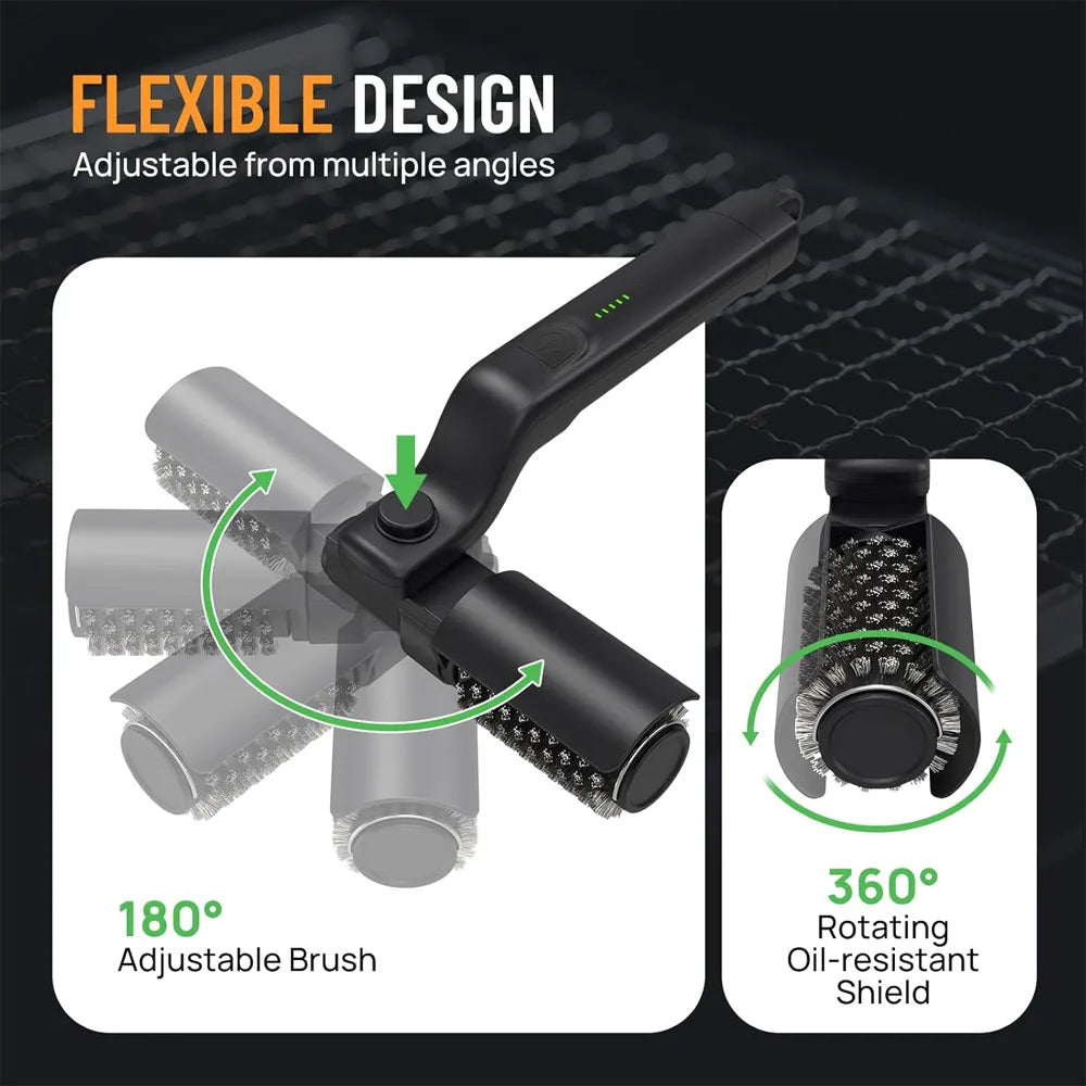 Cordless Electric Grill Brush, 2 in 1 Rechargeable BBQ Grill Cleaner Spin Scrubber with 360° Rotating Cleaning for Grill