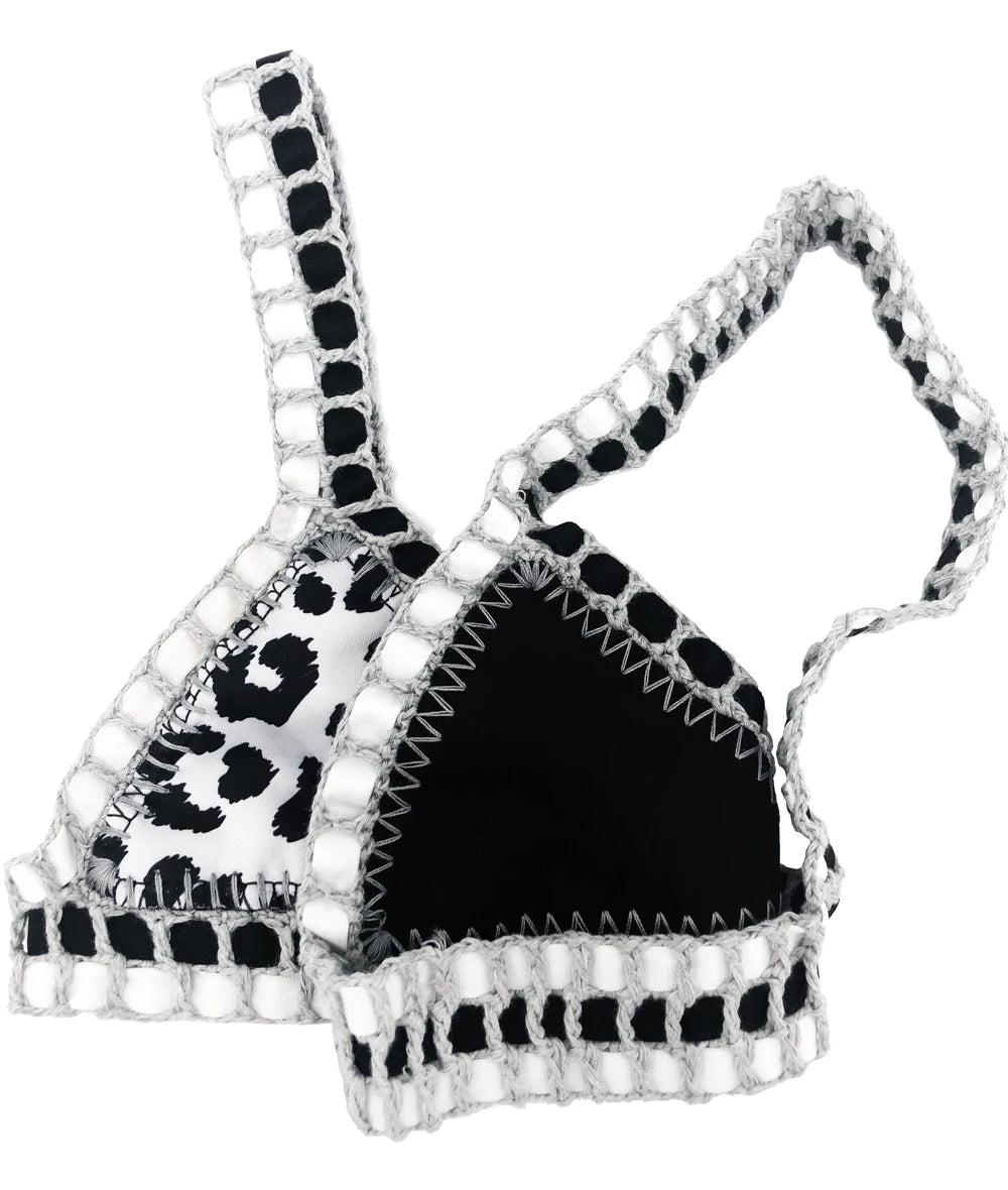Reversible Leopard Handmade Crochet Bikinis Set Black Poolside Swimwear Blue Paisley Luxury Swimsuit maillot de bain femme