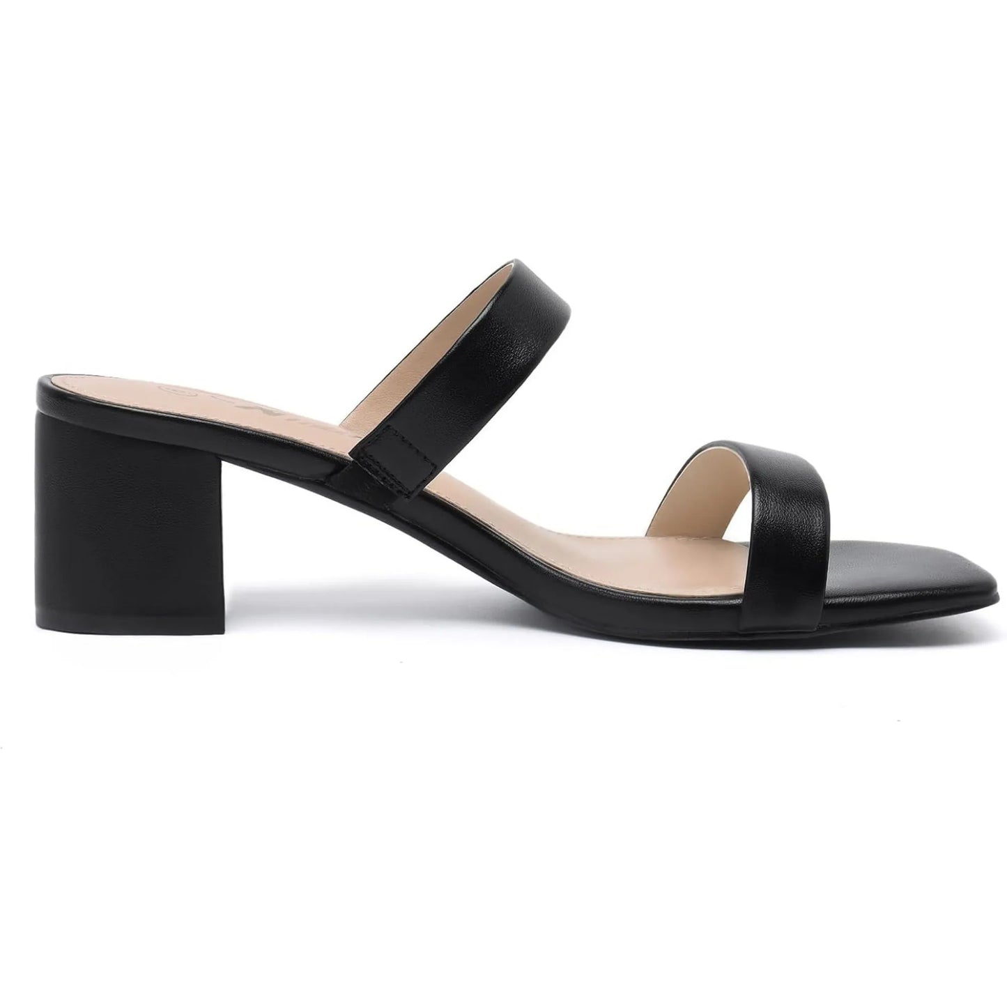 Women's Two Strap Open Toe Heels Sandals Chunky Block Comfortable Slip On Low Heel Dress Shoes