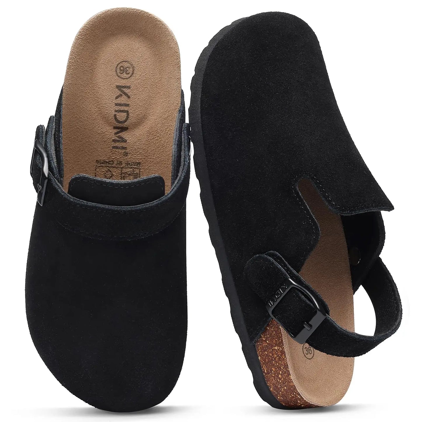 Bebealy Women's Genuine Clogs with Adjustable Strap Fashion Slip On Potato Shoes Cork Footbed Leather Mules With Arch Support